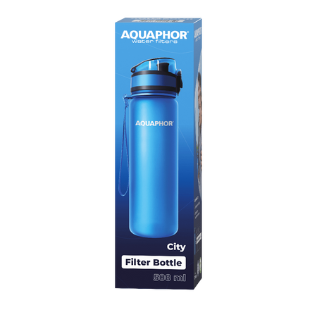 Butelka filtrująca City 0,5 litra + 6 wkładów (różne kolory - niebieski)