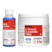 ZESTAW Coffee Format Duże opakowanie dwufazowych tabletek czyszczących i mały płyn do systemu mlecznego